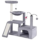 YUNIQUE Multi-Functional Cat Tree Tower, Big Cat Condo with Scratching Board, Rotating Toy & Deep Hammock, Luxury Perch Kitty Furniture for Indoor Cats (Grey) 288 Grey