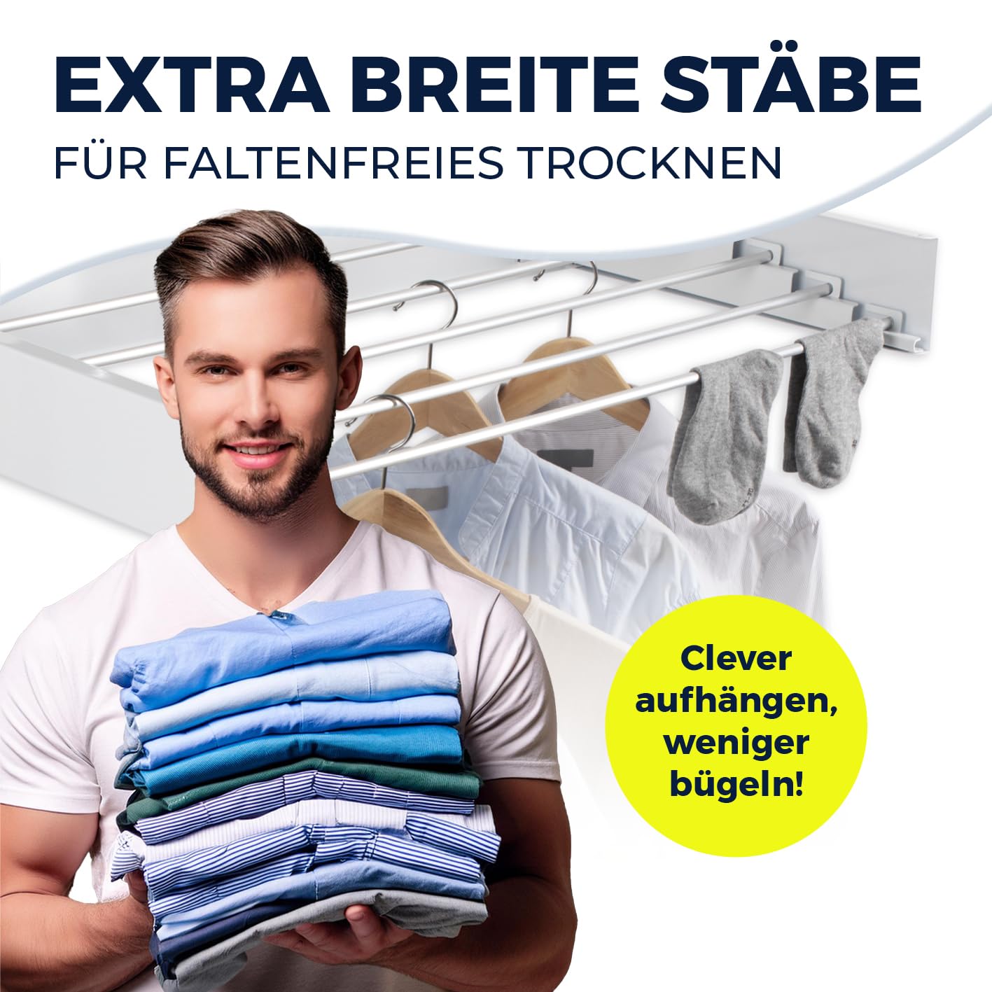EASYmaxx Wandwäschetrockner 400 | Wandtrockner – platzsparend & ausziehbar | 80 cm x 40 cm x 10,5 cm | 4m Trockenlänge | Wäscheständer für stromloses Trocknen drinnen und draußen