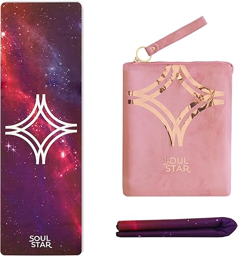 Soul Star Retreats Lite - Tapete de yoga de viaje de 0.059 in con agarre de gamuza, plegable, ligero, antideslizante y ecológico, con bolsa de