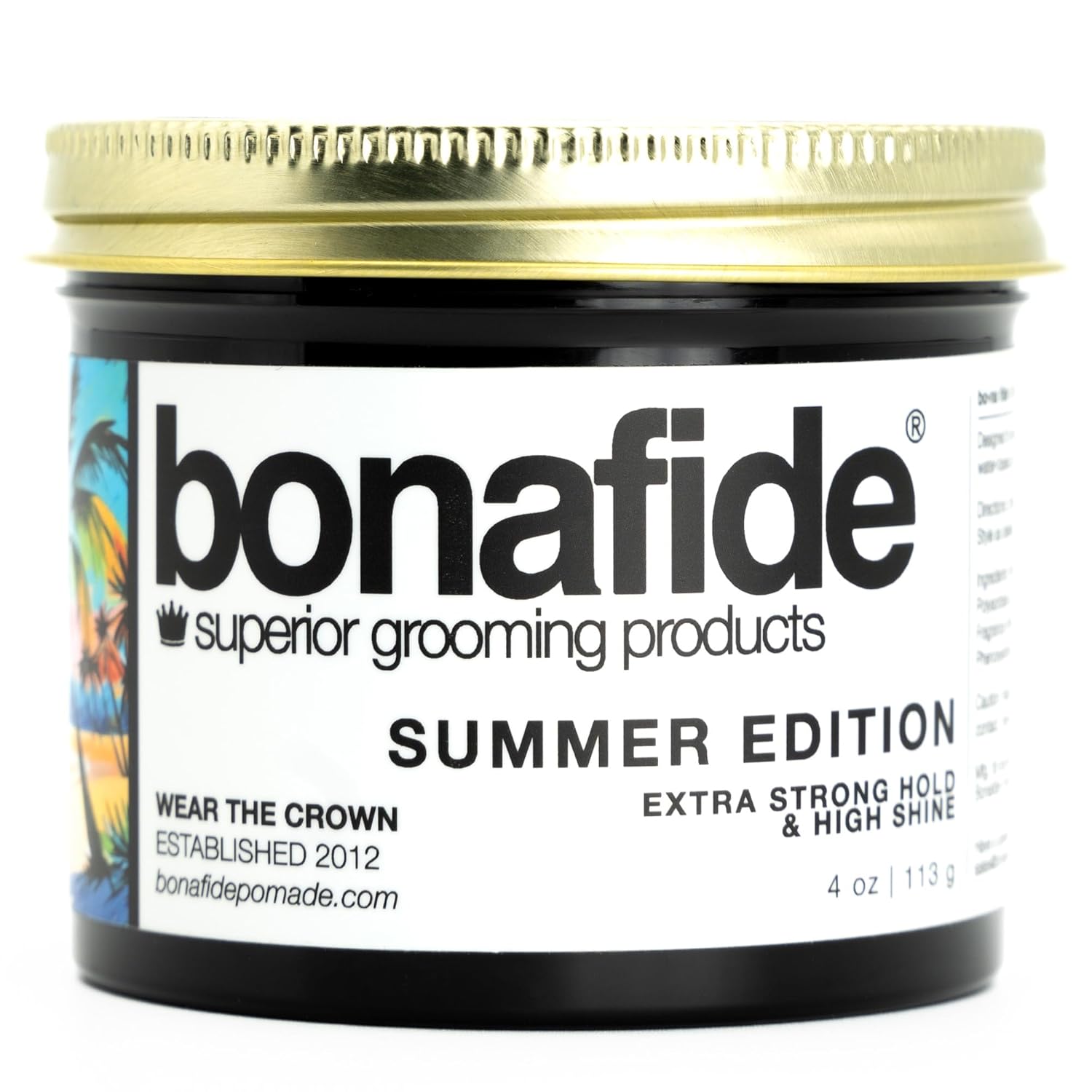Bona Fide Pomade, Summer Edition, 4 oz | Extra-Strong Hold, High Shine, Water-based Pomade, Non-Flasking Easy to Wash Out, Pineapple Melon Fragrance