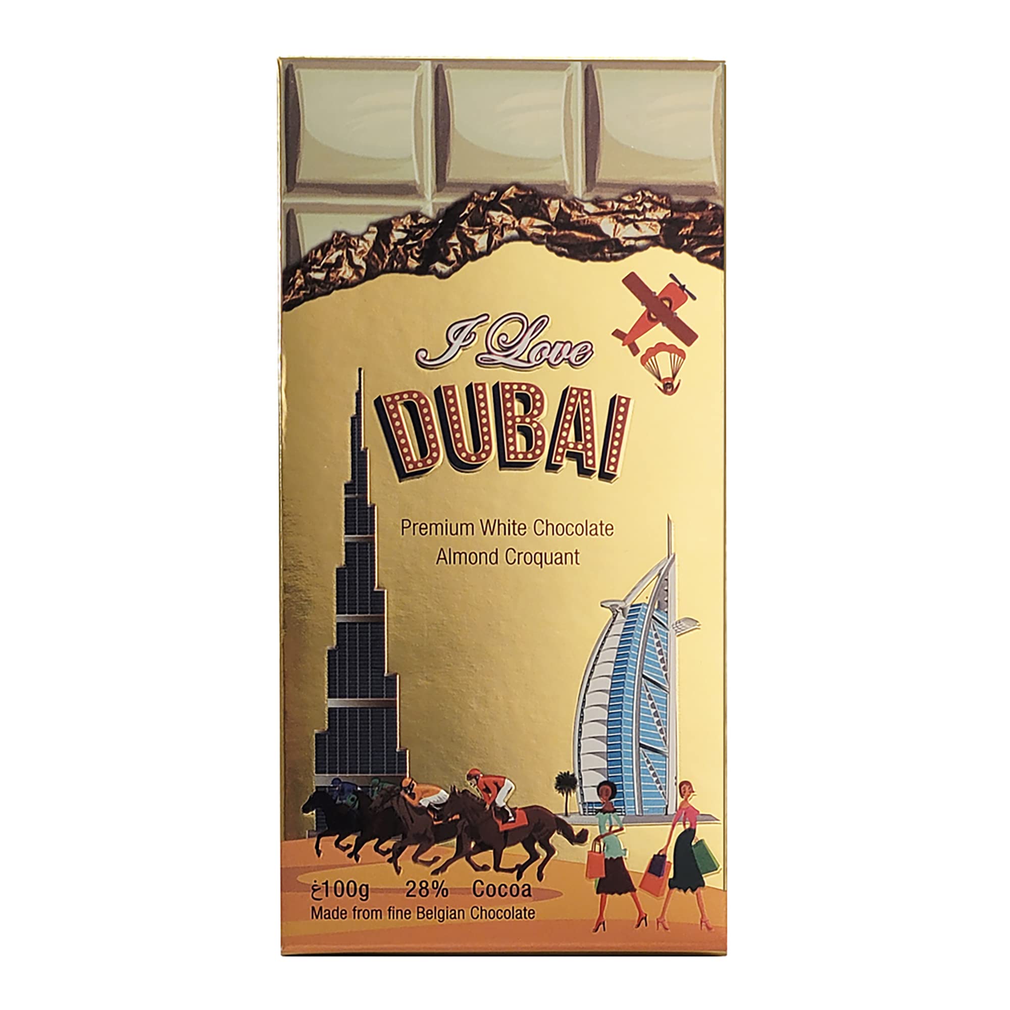 I Love Dubai Premium White Chocolate with Almonds Croquant - 100 Gm