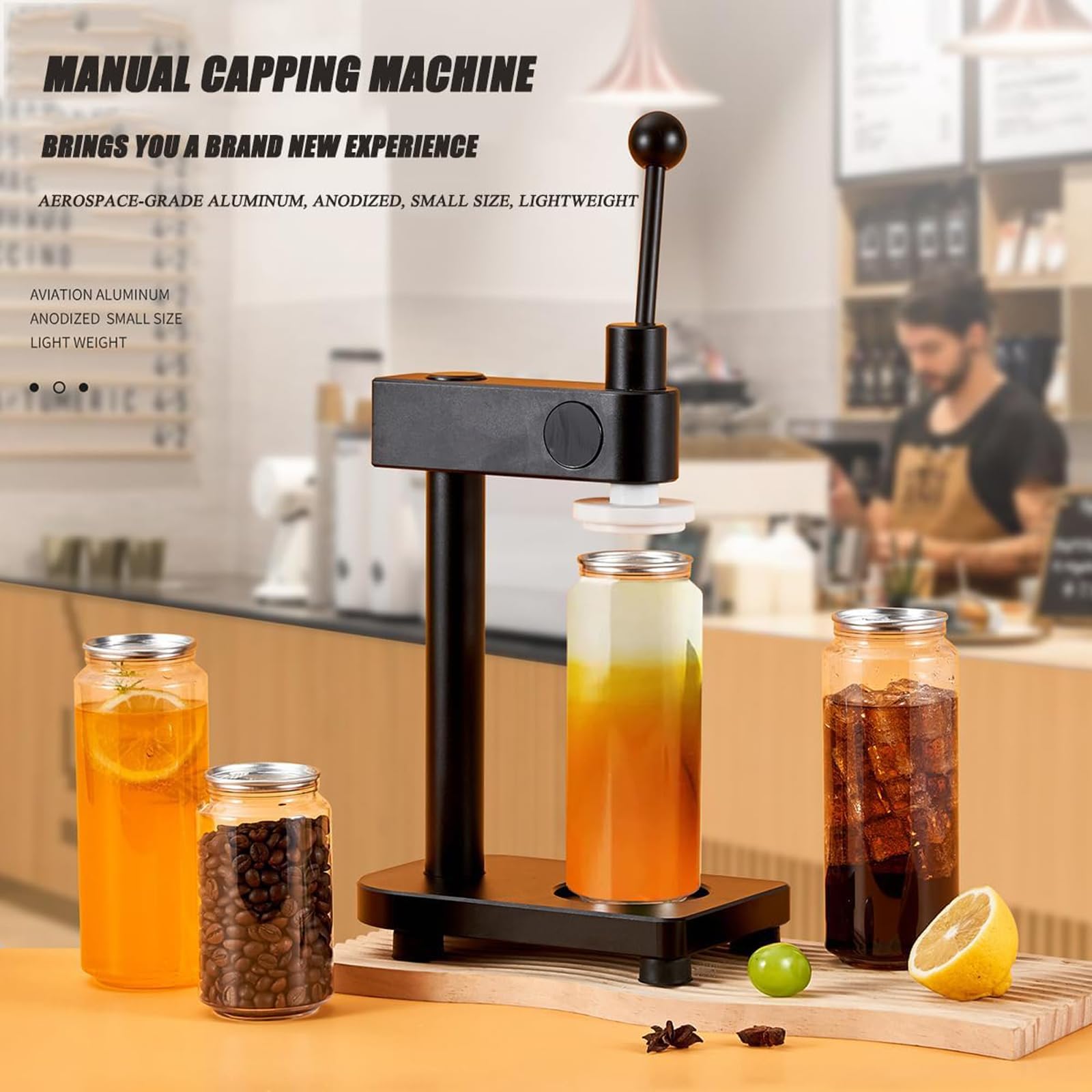Máquina selladora manual de botellas, abridor de tarros de mascotas con manivela para cerveza, jugo, café, base antideslizante de altura ajustable, herramienta portátil de aleación de aluminio para