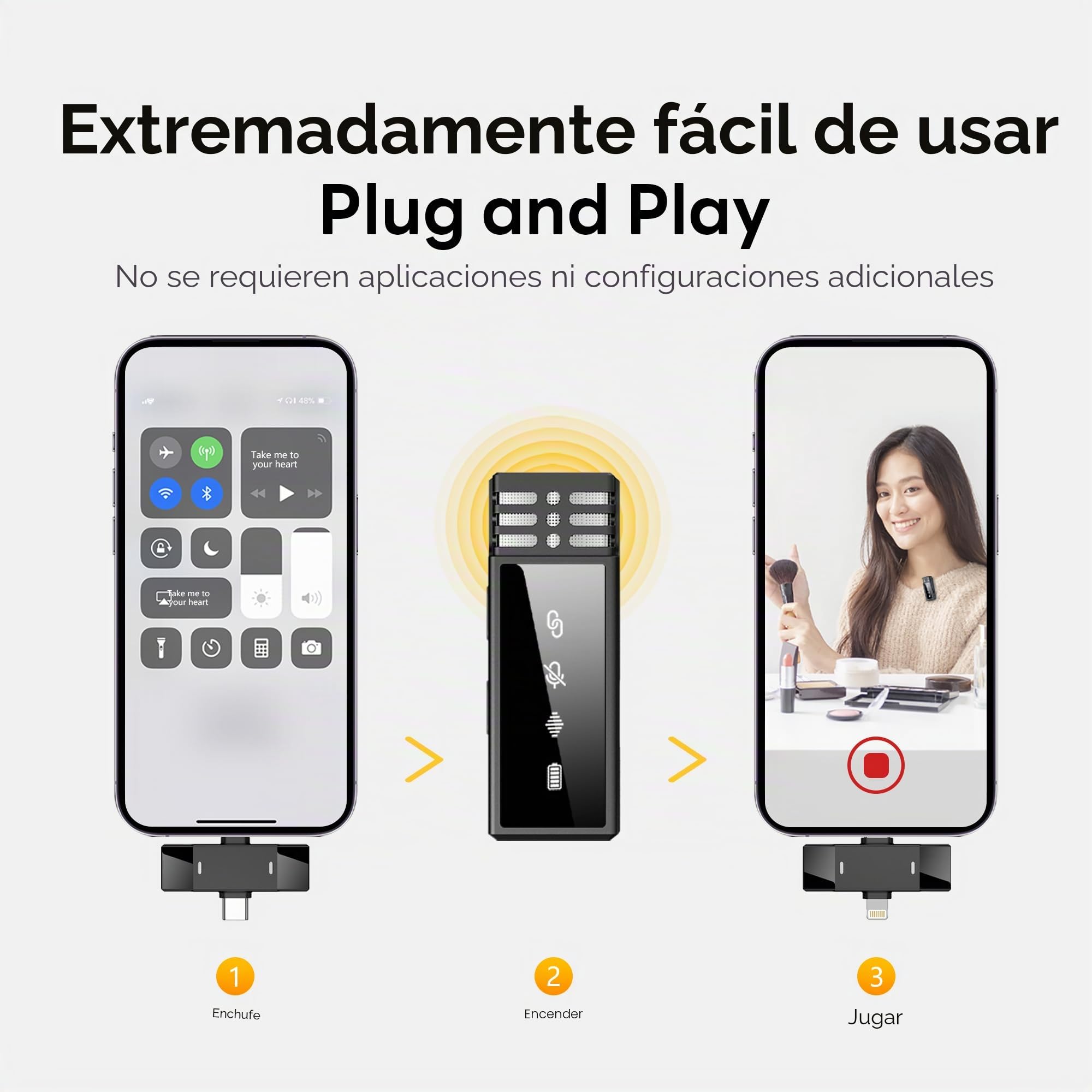 Microfono Inalambrico para iPhone, Micrófono Lavalier Inalámbrico Bluetooth Plug-Play para Grabación de Video, Portátil, Podcast, Vlog, Youtube/TikTok (iOS&USB-C/2 Mic M1)