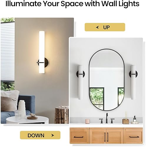 Miniatura 2 de AIJIASI Juego de dos apliques de pared, regulables, modernos, 18 W, 3000 K, luces LED de pared negras y doradas, para sala de estar, dormitorio,