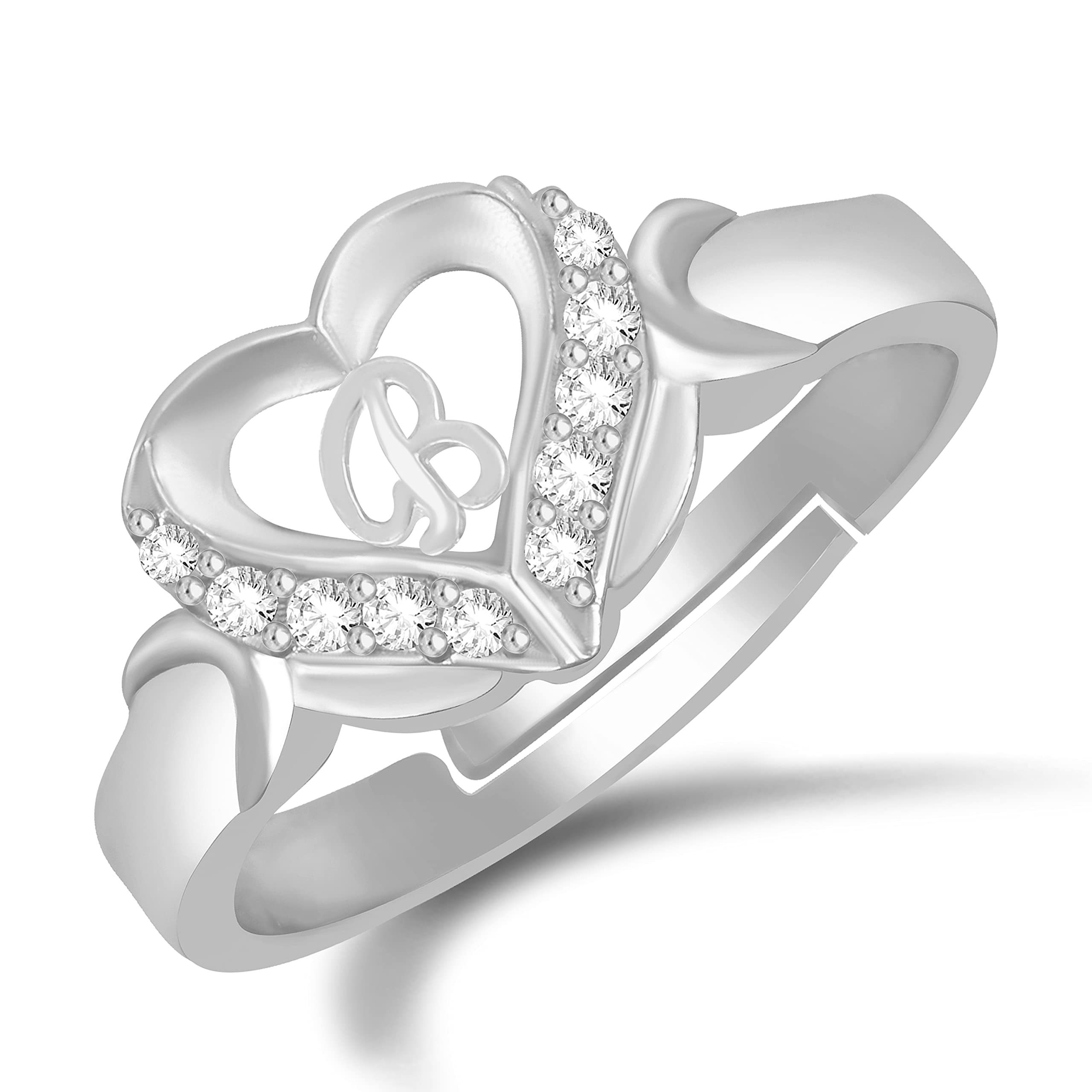 MEENAZ B Rings for Women Girls Couple girlfriend Wife lovers Valentine Gift CZ AD American diamond Adjustable platinum I Love You Heart Initial Letter Name Alphabet B finger Silver Ring Stylish -17 (B0BQ7FLT9K) Amazon Price History, Amazon Price Tracker
