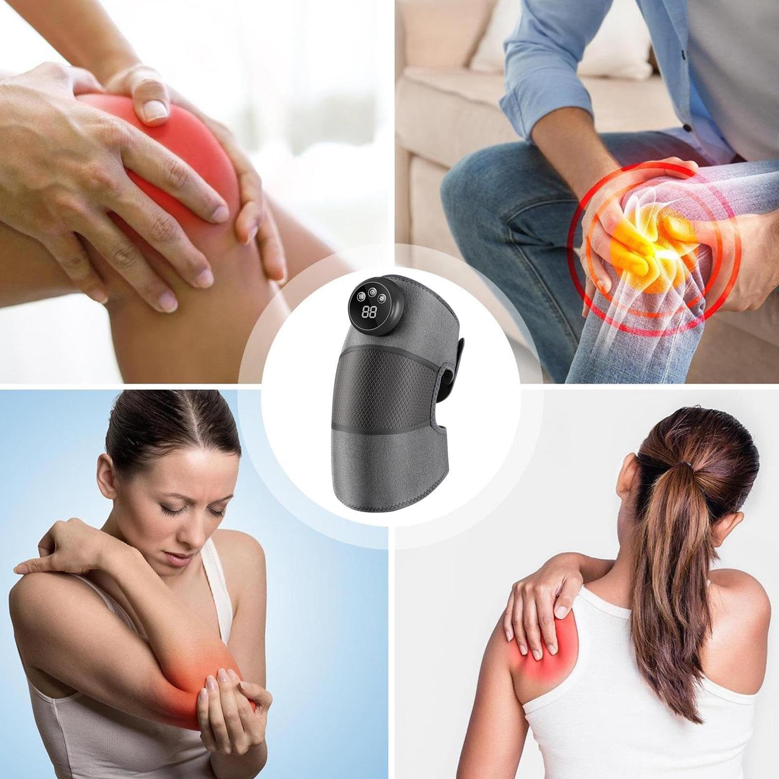 Masajeador de rodilla plegable, control inteligente, protección contra sobrecalentamiento, recargable | Rodillera térmica para familiares, amigos, hombres, adultos, interior, oficina, viajes, hogar, uso al aire libre