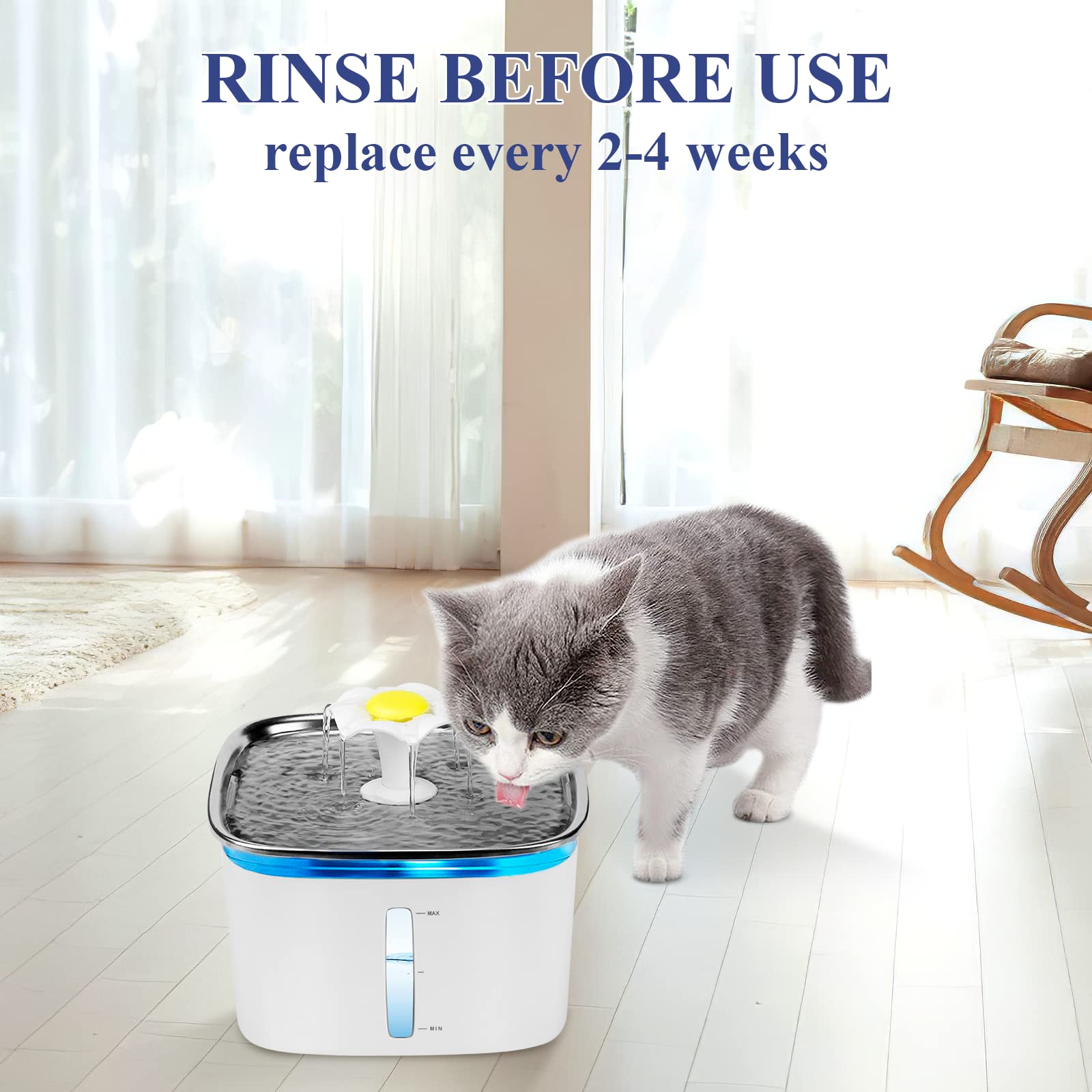 Paquete de 8 filtros de fuente para gatos y 8 esponjas de prefiltro de repuesto compatibles con filtros de fuente de agua para gatos de 2,8 L