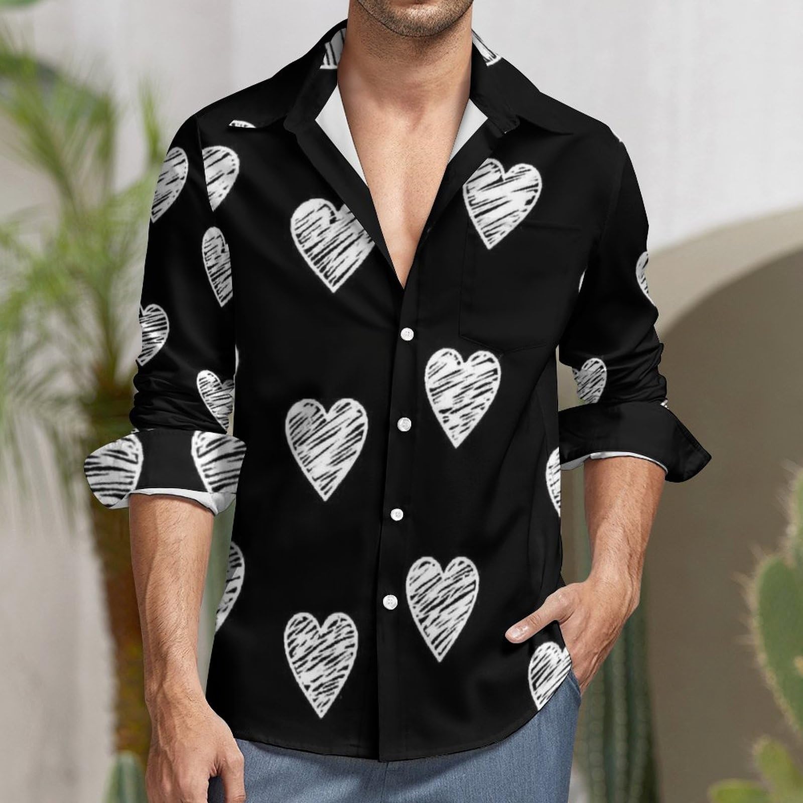 Amazon.co.jp: シャツ メンズ 長袖 ハート柄 Tシャツ ワイシャツ
