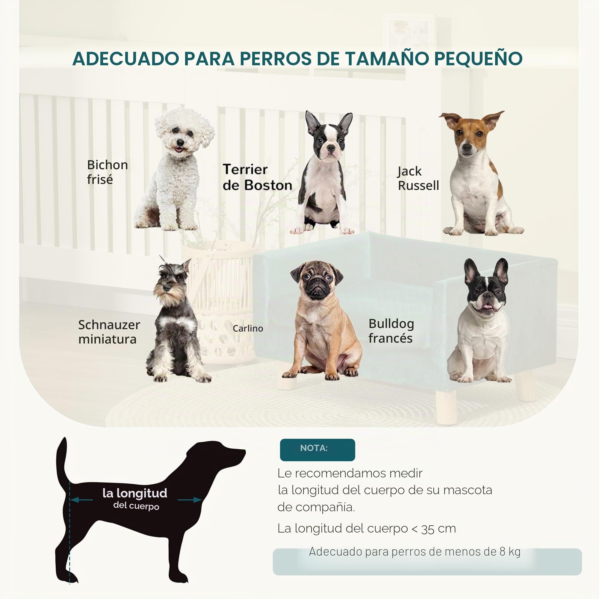 PawHut Sofá para Perros Cama para Perros Diseño escandinavo Cojín suave Patas de madera maciza dim. 64 x 45 x 36 cm Terciopelo Azul Pato