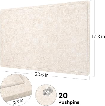 Bulletin Board, 60 x 45 cm Decorative Felt Pin Board, Vision Board Cork Board Alternative for Wall, Foldable Photo Board with 20 Pushpins - Oatmeal