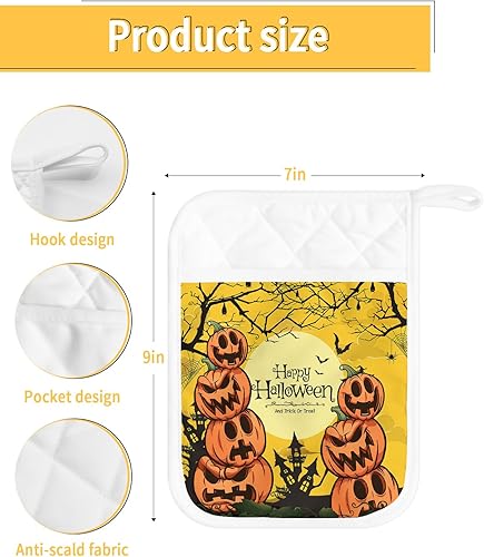 Miniatura 3 de Halloween 2Pcs Pot Holders for Kitchen, Non Slip & Heat Insulation Terry Cloth Potholder Set with Pocket, Thick Hot Pad Oven Mitts Trivet Coaster