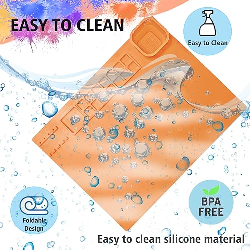 Vista 12 de Tapete de silicona para manualidades, 20 x 16 pulgadas, tapete de silicona plegable antiadherente para manualidades, acuarela, corte, creación, Rosa
