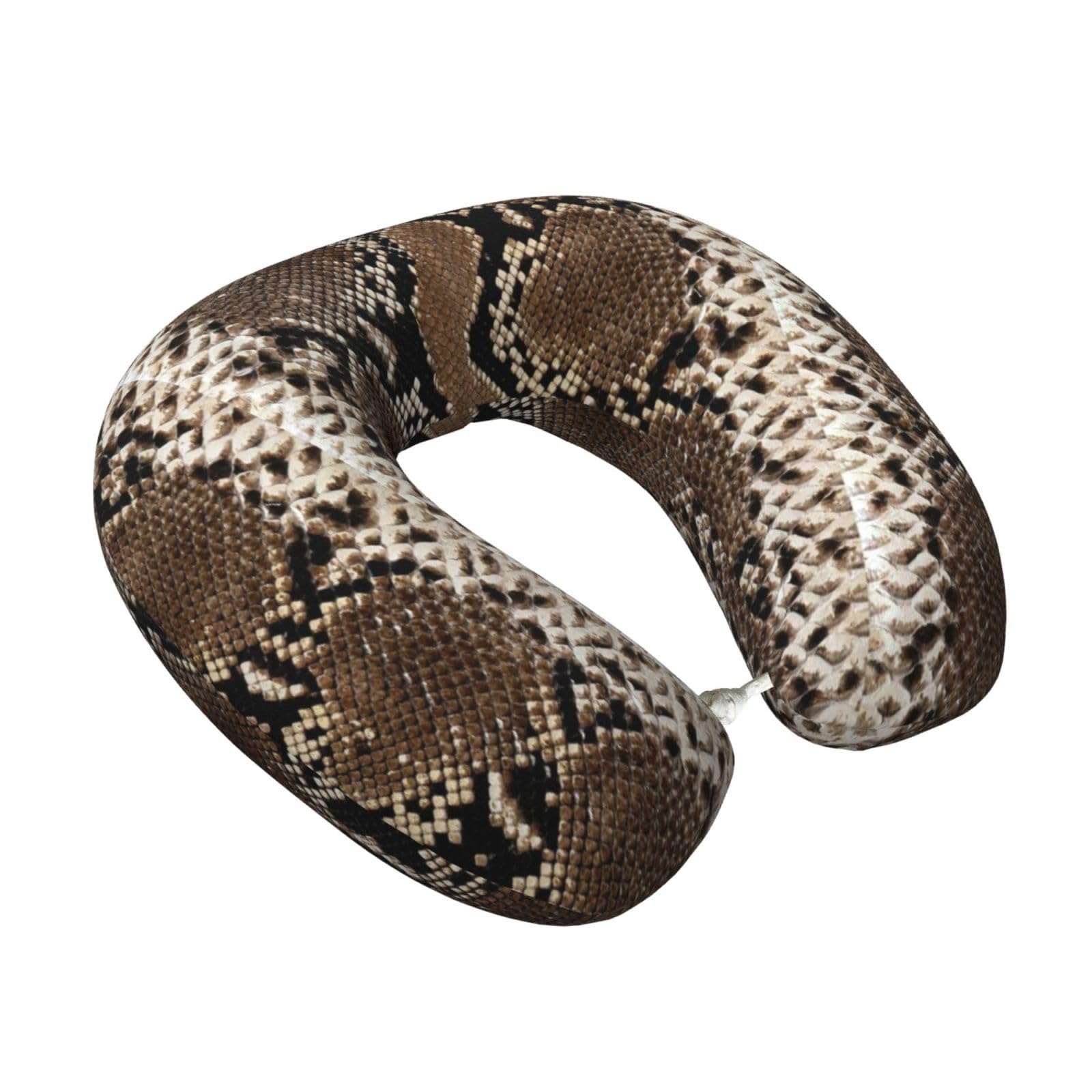 LKYMOH Snakeskin Brown, Travel Neck Pillow U-Shaped Memory Neck Support Soft Comfortable With Washable Cover For Airplane Car Traveling and Office