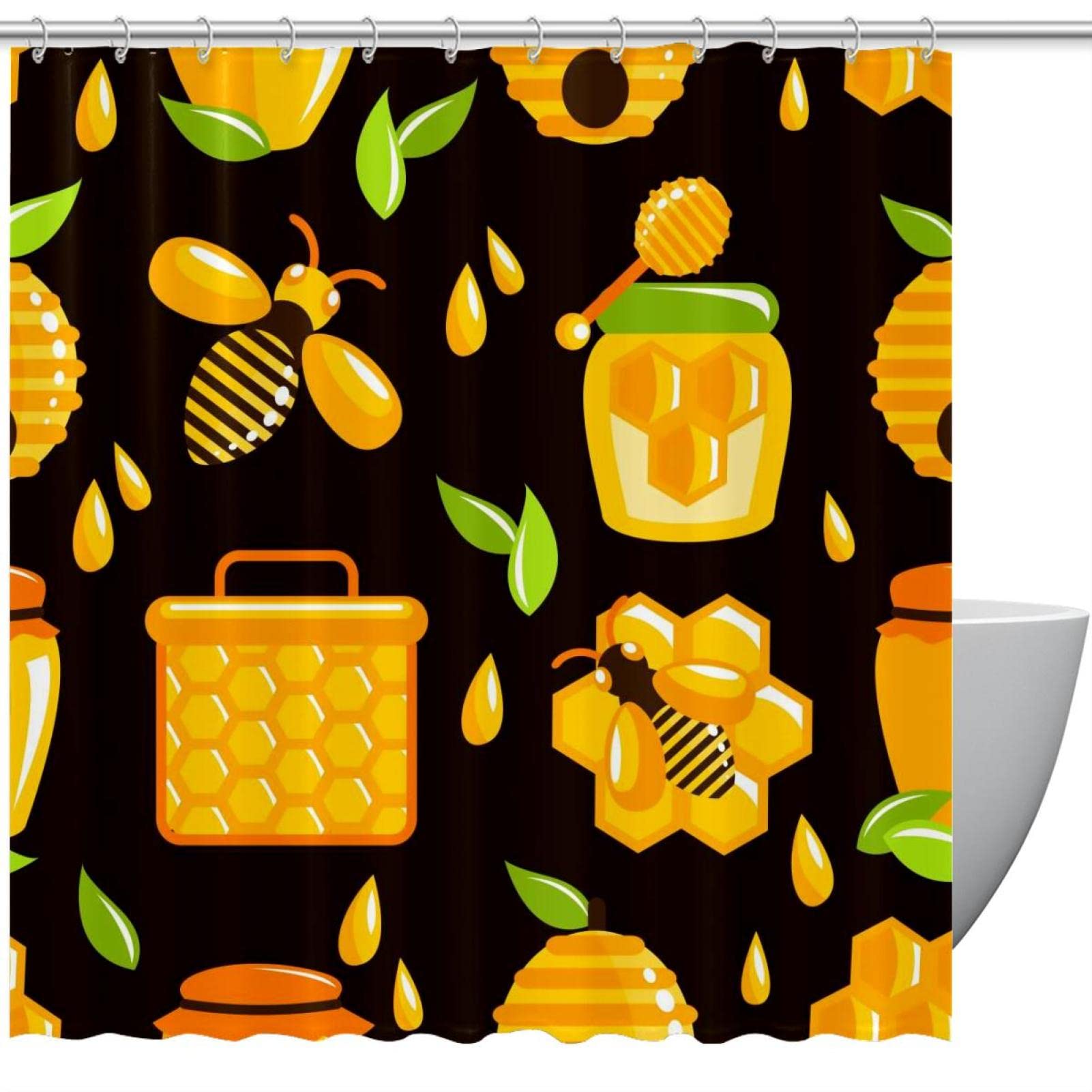 Rideau de douche noir et coloré imperméable 183x183 cm au motif seamlesspattern pour la salle de bain