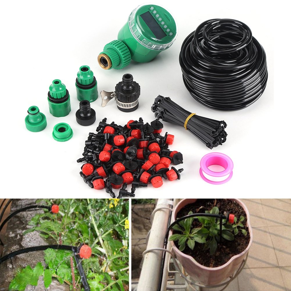Water Timer, 25m Plant Self Automatic Watering Sprinkler Hose DIY Micro Drip Irrigation System Controllers for Gardening Lawn Care