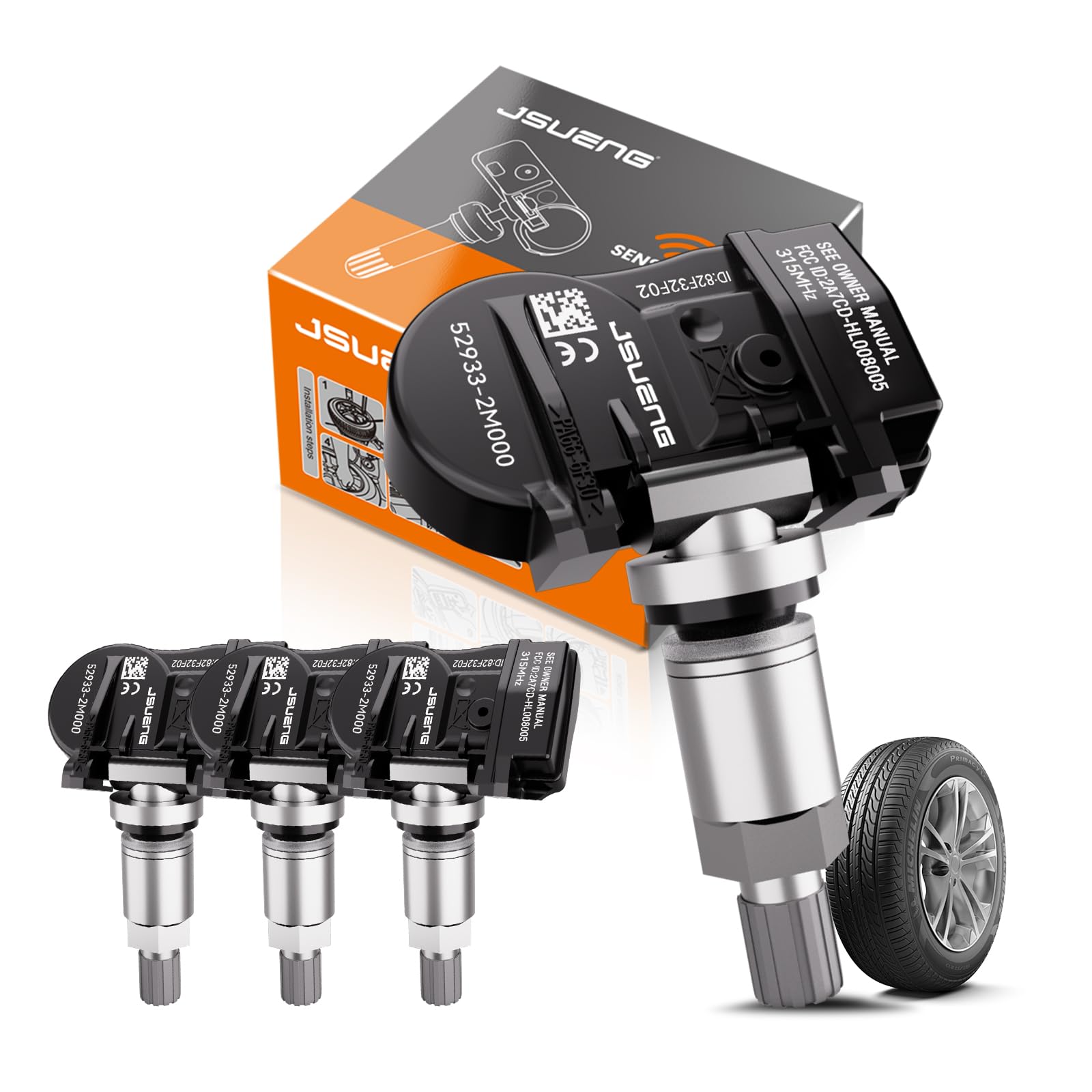 TPMS Sensor, 4-Pack Tire Sensor fit for Hyundai Sonata Santa Fe Accent,Kia Optima Soul Forte, 315MHz Tire Pressure Monitoring System Sensors Replaces#52933-2L500 52933-2M000 52933-2M550 52933-3N000
