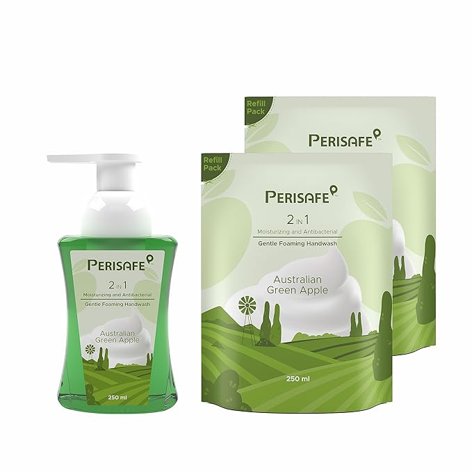 PERISAFE 2-in-1 Gentle Foaming Handwash Australian Green Apple 250ml bottle + 250ml Refill – 2 Nos (Pack of 3= 750ml) | Moisturizing and Antibacterial | Rich Foam at Rs. 199