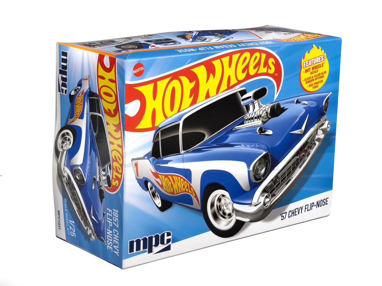 MPC Hot Wheels 1957 Chevy Flip-Nose Model Kit – 1:25 Scale Gasser, Flip Front End, V8 Engine, 87 Parts, Skill Level 2 (Paint & Glue Required)