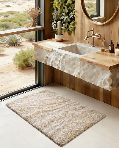 Miniatura 5 de DEXI Tapete de baño de 24 x 36 pulgadas, suave y absorbente, tapete de baño de mármol para baño, antideslizante, lavable a máquina, tapete para