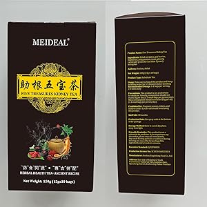 Ginseng Five Treasures Tea Kidney Tea, Ginseng Six TreasureTea, Traditional KidneyTea for Men and Women, 7 Precious Ingredients Formula, Chinese HerbalTea for Kidney (1 Box-10 bags)