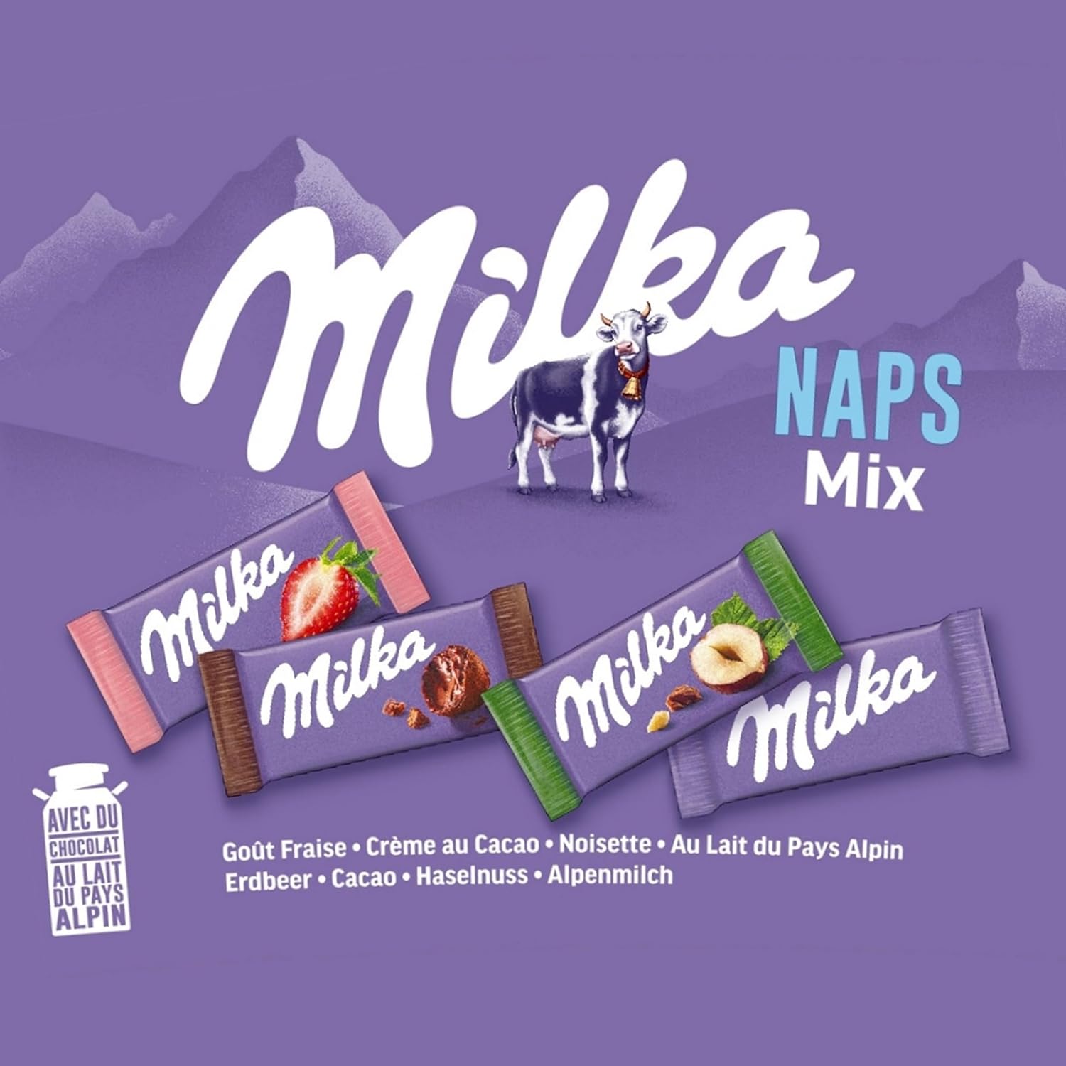 Milka Naps Mix 1kg: Assortiment Chocolat au Lait, Cacao, Noisettes, Fraise - Image secondaire