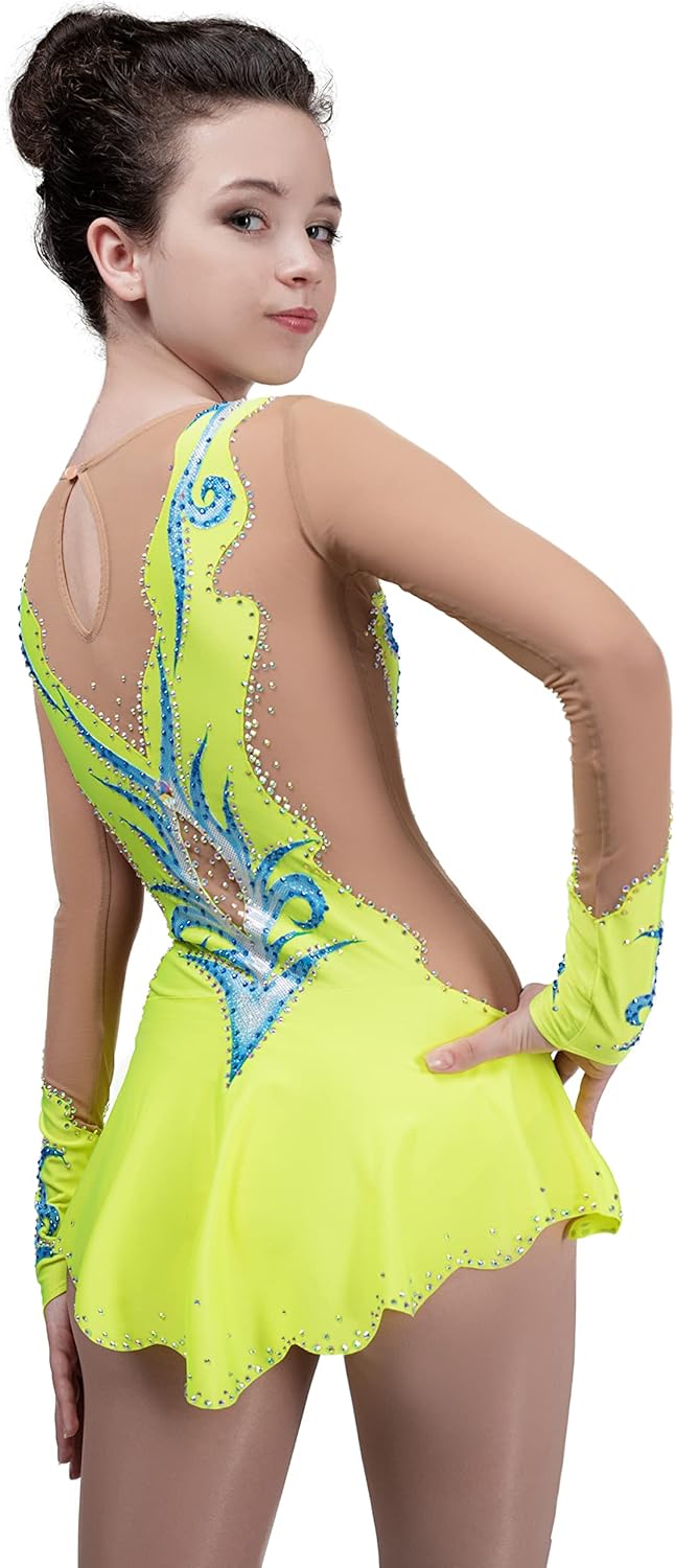 Figure Skating Dress/Bundle with Skate Guards/Italian Fabric, Made in Europe Style: A20 / Yellow/Size: X-Small