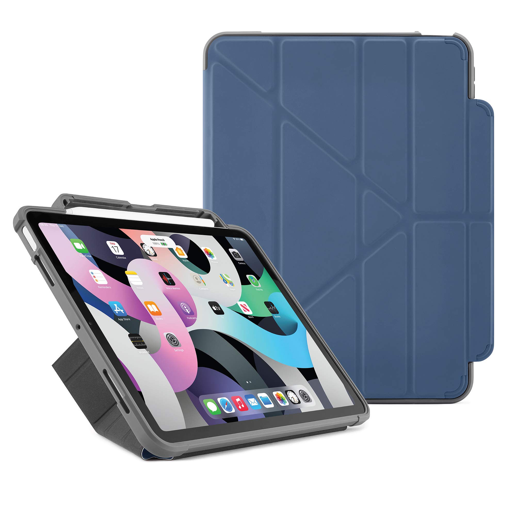 Pipetto Origami - Custodia per matite per iPad Air 10.9 (iPad Air 4) 2020, supporto 5 in 1, organizer per matite Apple Pencil 2, 99,9% antibatterico, colore: blu navy, nero, iPad Air 4 (2020) + penna,