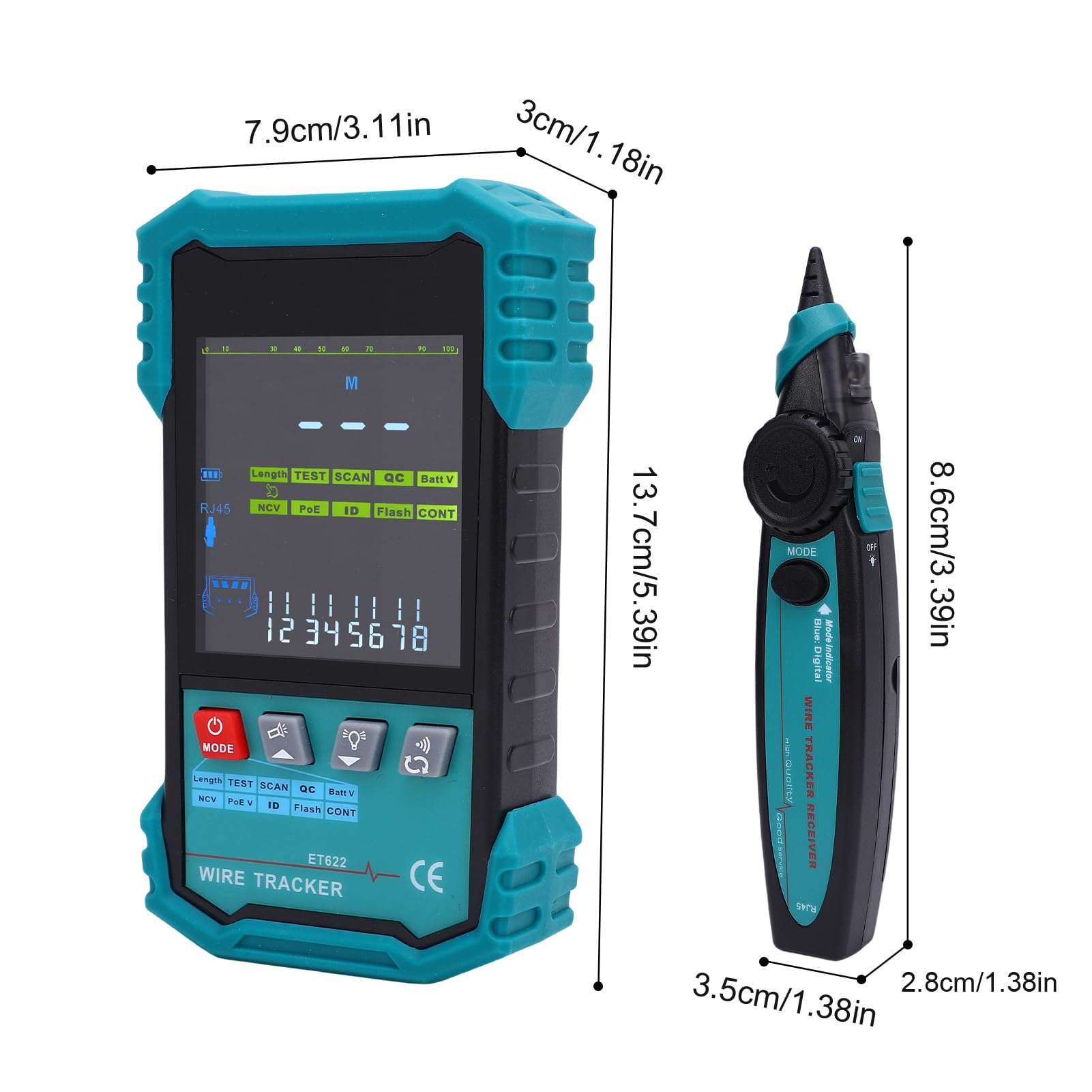 RJ45-Kabeltester mit Optischem Leistungsmesser Zur Präzisen Kabelverfolgung, für Installateure, Techniker, Farb-LCD-Bildschirm, 10 Stunden Akkulaufzeit