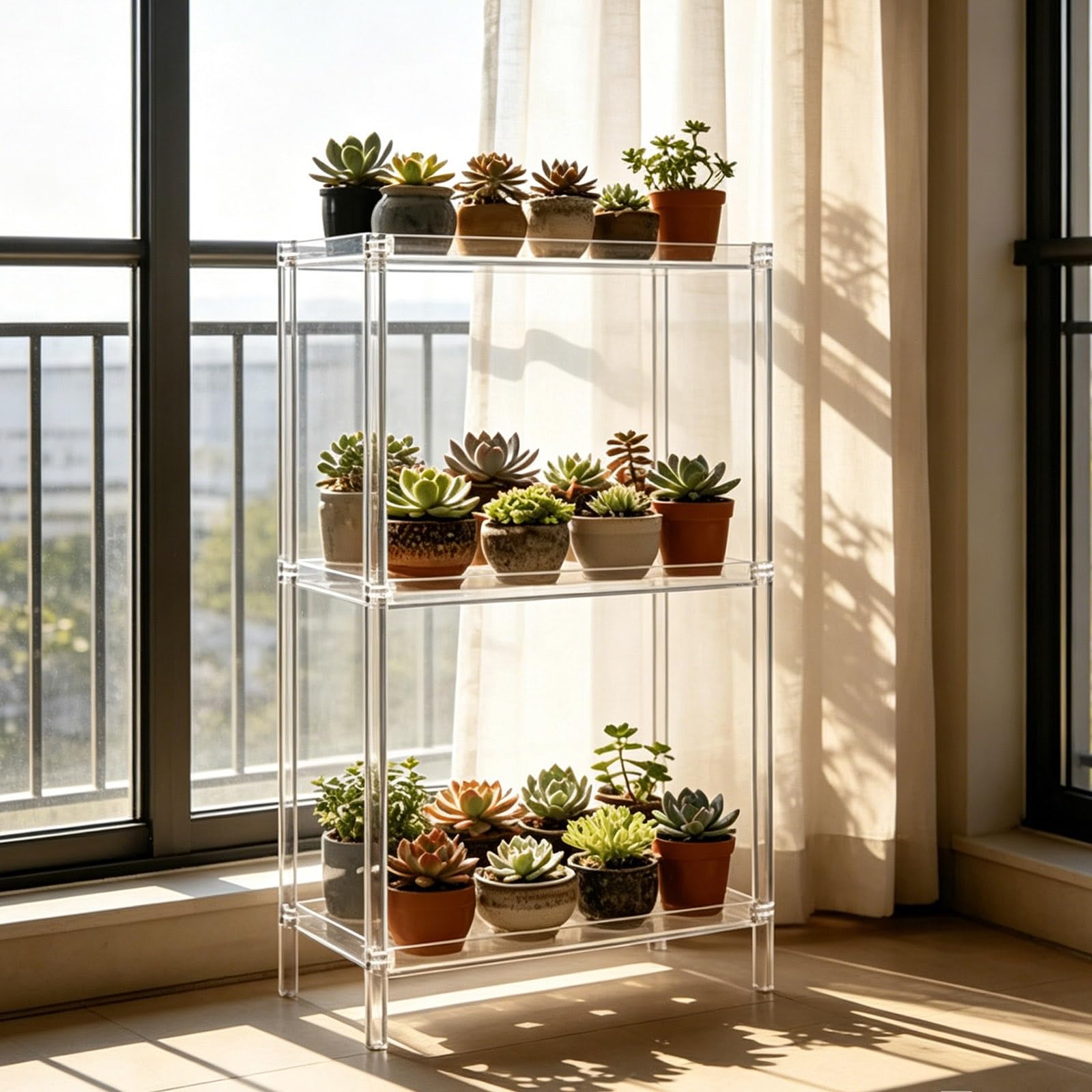 LYFHYSDSP 3-Tier Clear Acrylic Storage Shelf, Plant Display Rack