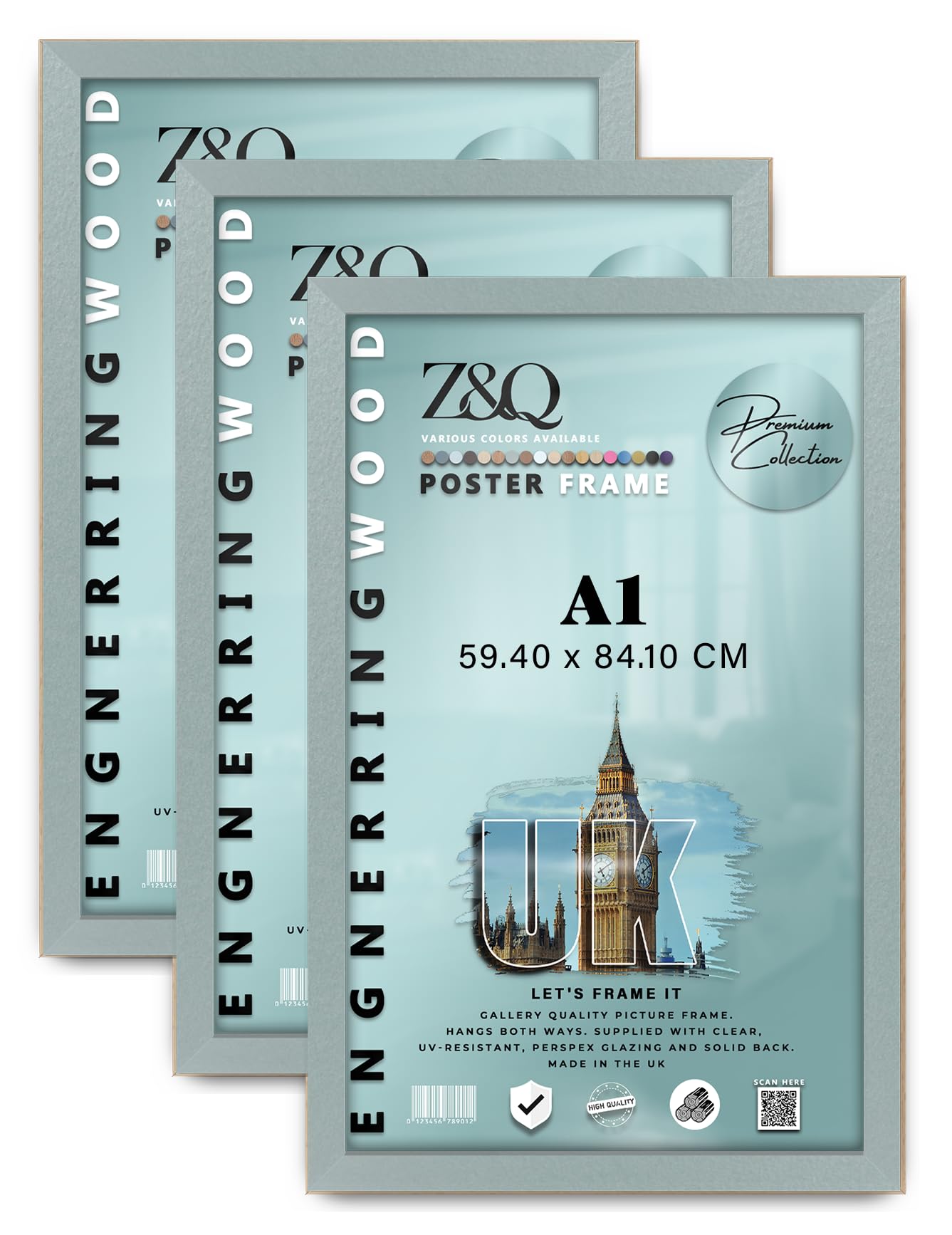 Z&Q Pack of 3 Elegant Eton Wood Finish A1 (59.40 x 84.10 CM) Poster Frame | for Wall Décor 33 x 23 Inch Perfect for Art Display & Family Photo Gallery [ Silver ]