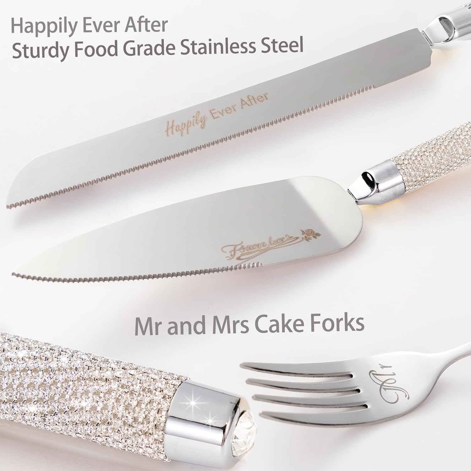 Wedding Cake Knife and Server Set, 6 Pieces Mr and Mrs Champagne Flutes Glasses and Cake Cutting Set for Wedding, Bridal Shower Gifts, Engagement Gifts for Couples