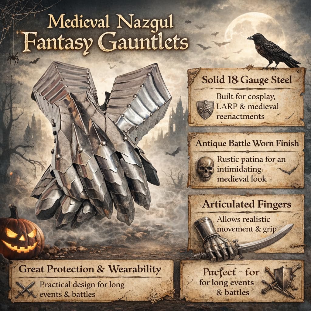 Medieval Nazgul Fantasy Gauntlets SCA Armor Gauntlets Gloves Iron | Antique Finish Nazgul LARP Gauntlets Rustic Vintage