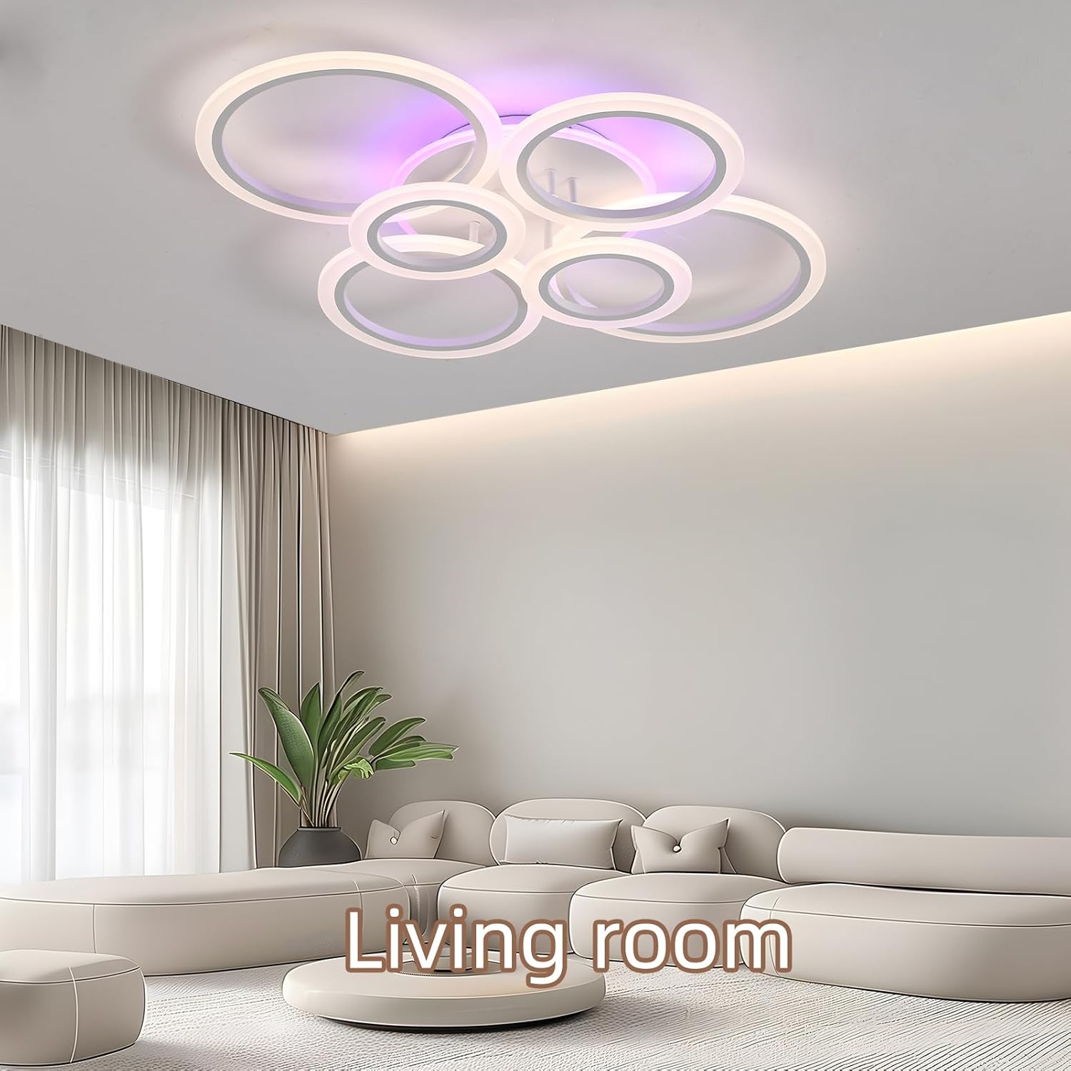 Modern LED Ceiling Light,70W Flush Mount Ceiling Light,Dimmable Ceiling Lights for Bedroom,6 Rings Lighting Fixture LED Ceiling Lamp for Kitchen,Living Room,Laundry Room,3000-6000K,White