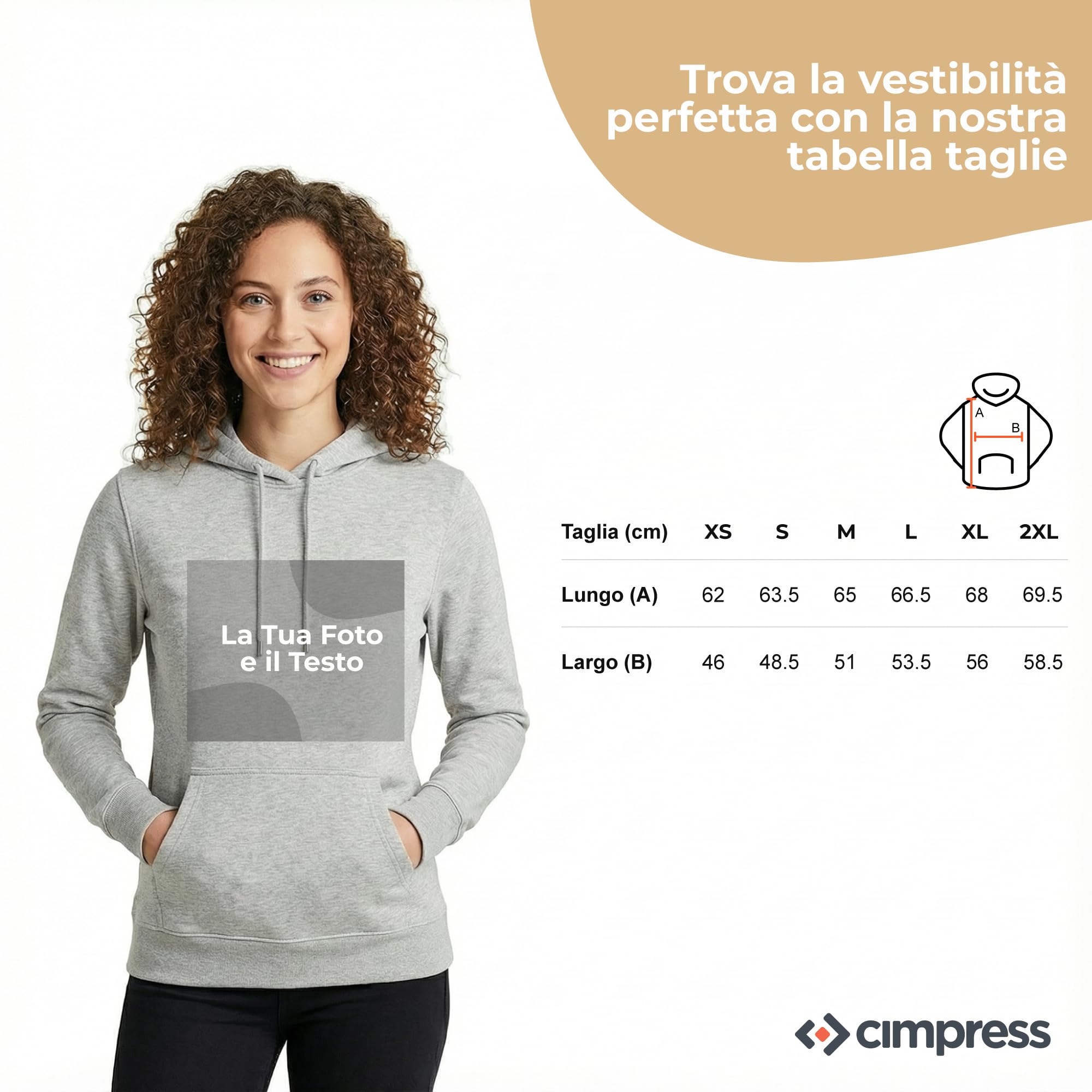 Cimpress Felpa Personalizzata con Cappuccio da Donna, Taglie XS–2XL, Stampa Fronte con Logo, Testo o Immagine, Ideale per Eventi, promozione, Regali di Natale