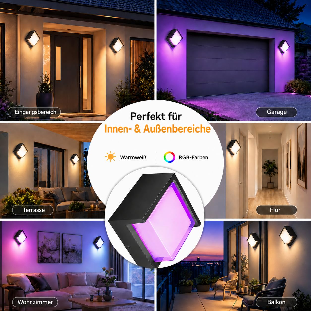 Meevt Aussenlampe Wand Square, RGBCW LED Wandleuchte, Wandlampe 2 Stück | 1200LM, IP65 Wasserdicht, Kompatibel mit Alexa/Google Assistant, Bedienbar per App und Fernbedienung, für Drinnen/Draußen