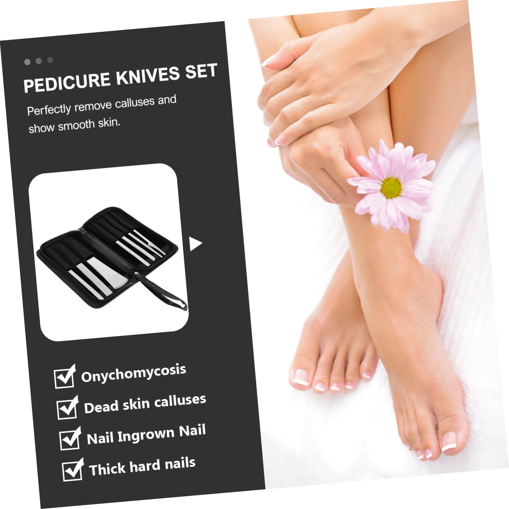 Kit Pedicure 7 Pezzi in Acciaio al Manganese Argento | Uso Familiare e Professionale, per Esfoliare Pelle Secca e Rimuovere Calli, Pulizia Mani e Piedi