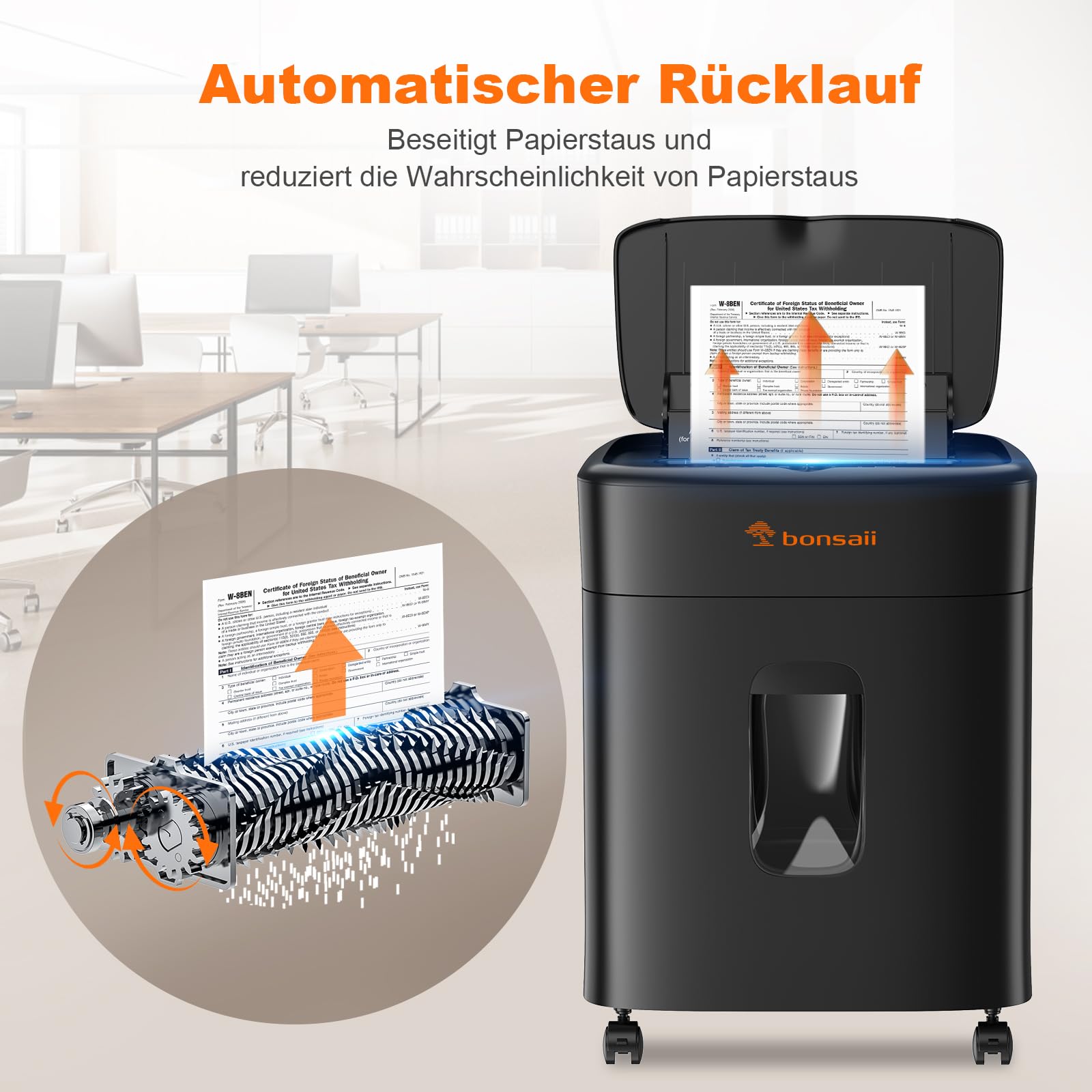 Bonsaii Aktenvernichter 100 Blatt Auto-Feed, P-4 Mikroschnitt | Anti-Stau-Funktion, 30 Min Dauerbetrieb, 16 L Auffangbehälter, leiser Betrieb für Zuhause und Büro, C231-D
