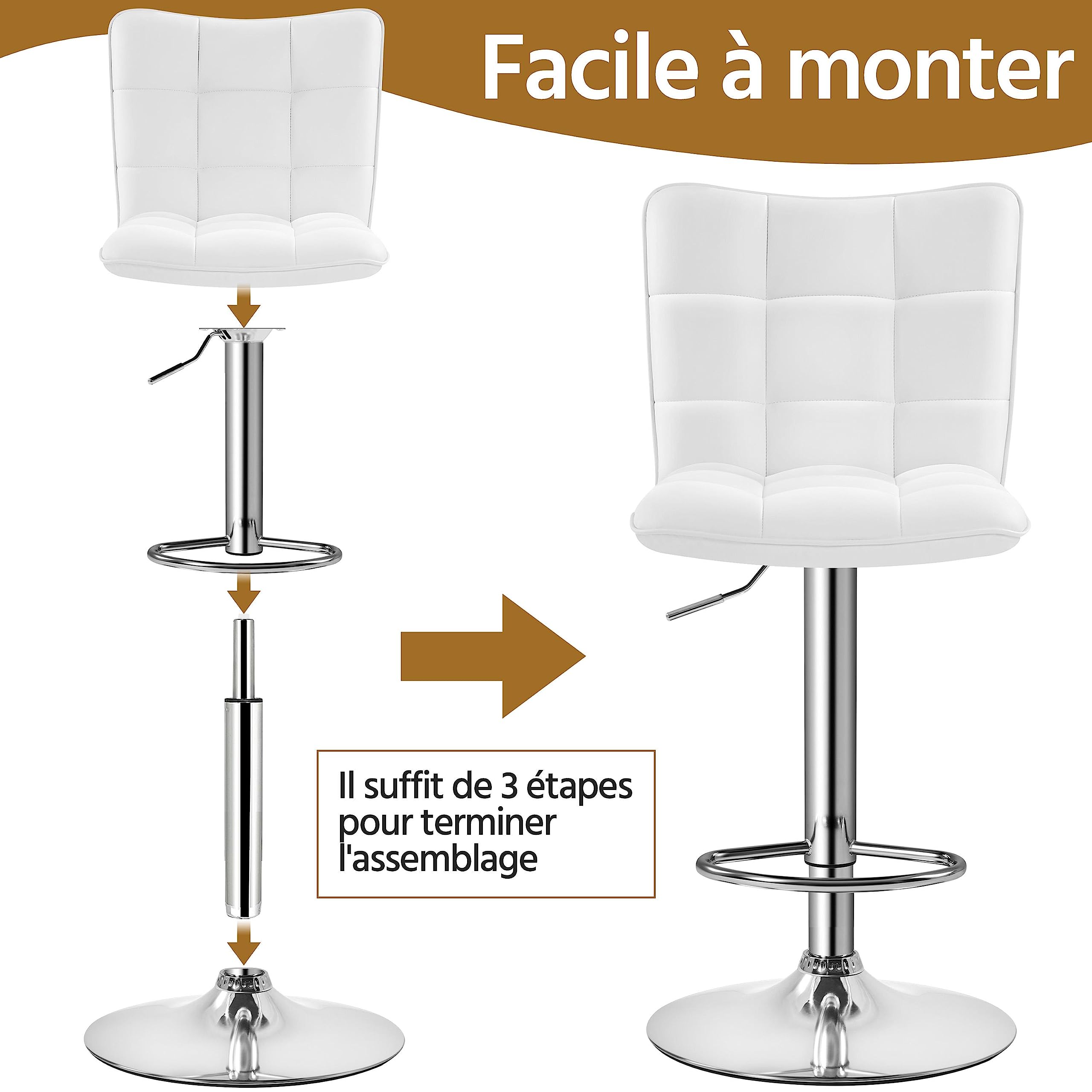 Yaheetech Lot de 2 Tabourets de Bar en Similicuir Réglables en Hauteur Chaises de Bar Assise Pivotante à 360° Tabourets de Cuisine pour Bar Salle à Manger Comptoir 50 × 43,5 × 92,5 cm 2/Blanc
