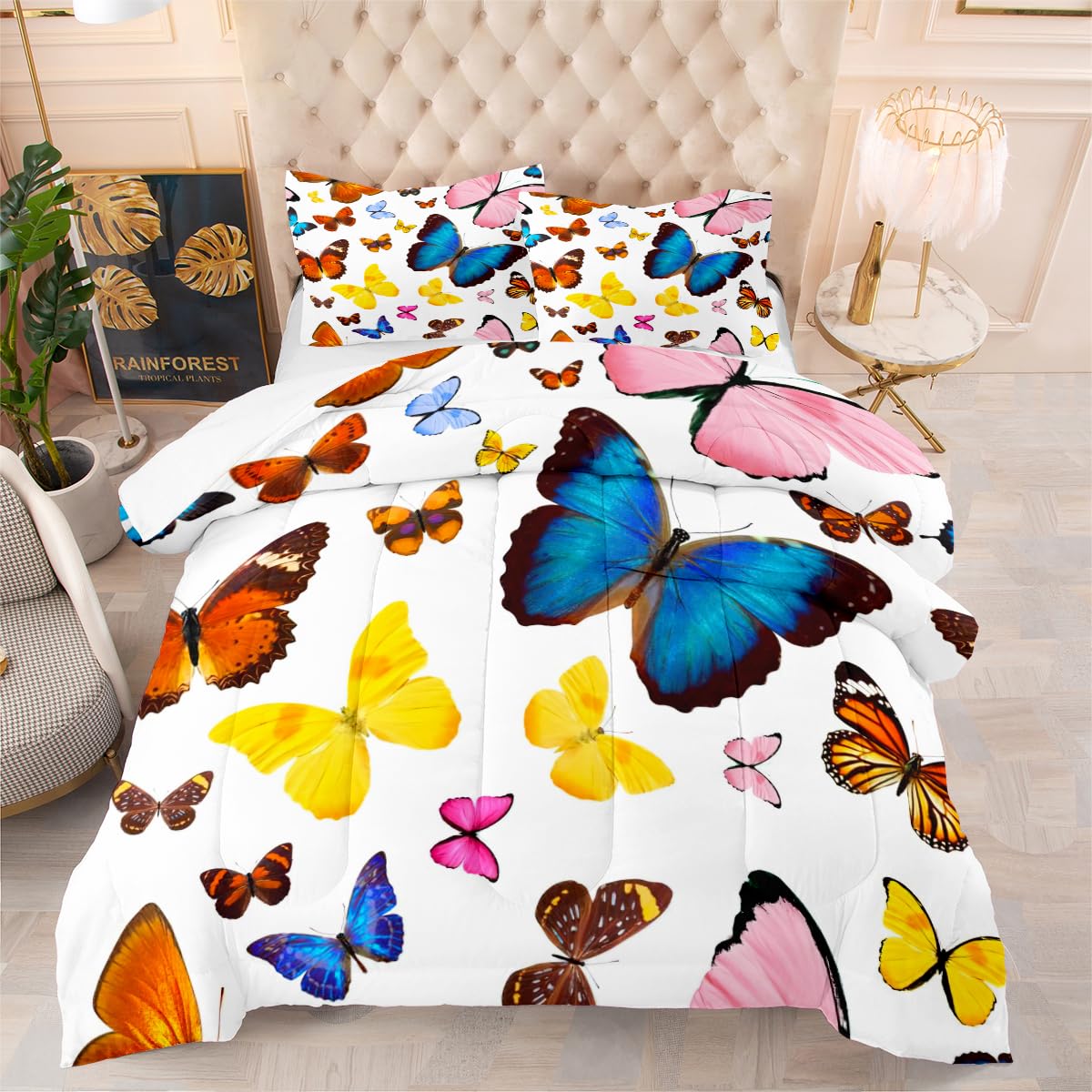 Couette thermorégulatrice 4 saisons à motif papillon 200x200