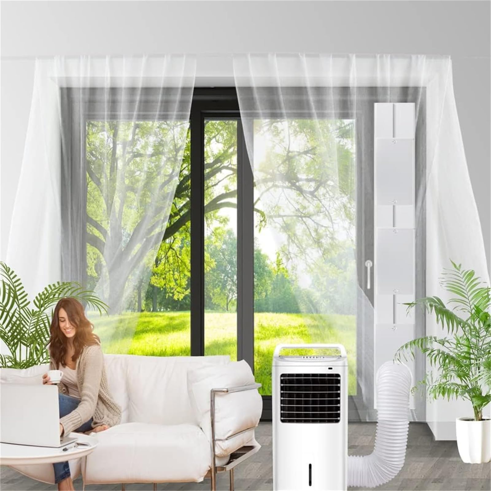 Kit Calfeutrage Climatiseur, Kit Fenêtre pour Climatiseur Mobile, 6 Pièces, 16 x 43-229cm avec Adaptateur de Tuyau d'Évacuation d'Air 15cm, Calfeutrage Fenêtre pour Climatiseur Mobile