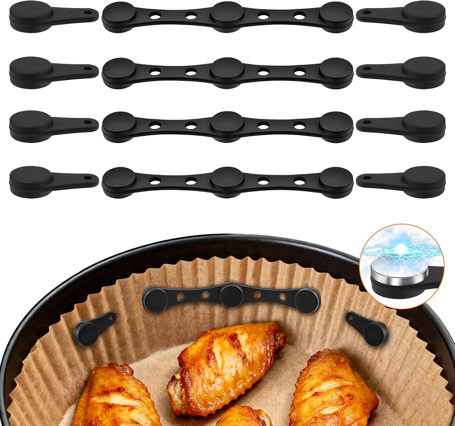 12 sztuk magnesów na papier do pieczenia Airfryer, silikonowe, magnetyczne klamry do frytkownic na gorące powietrze, do mocowania jednorazowego papieru do pieczenia, zapobiegają ślizganiu się i
