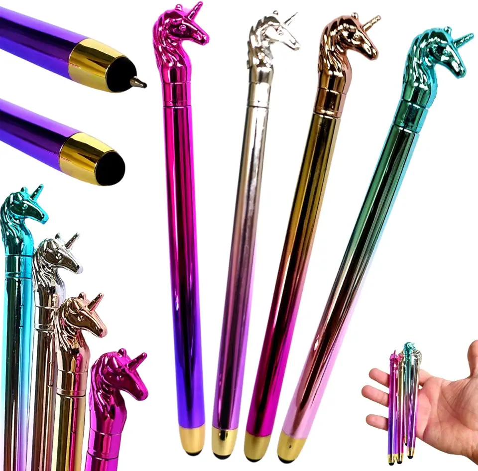 Caneta Luxo Unicórnio Esferográfica Touch Luxo Cromada kawaii Papelaria Fofa