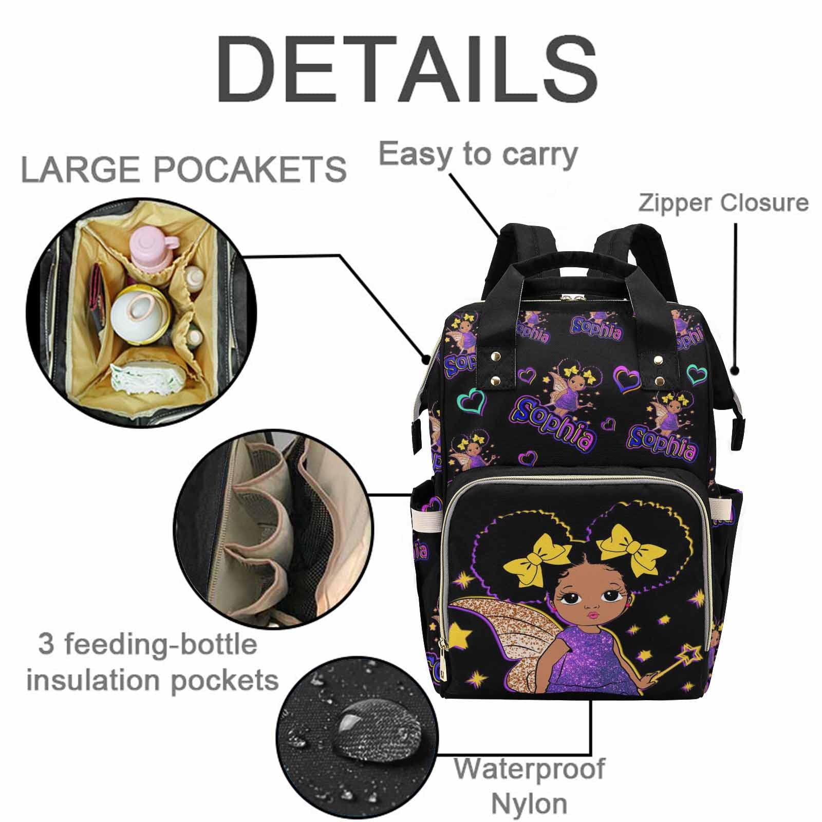 M YESCUSTOM Personalized Diaper Bag with Name for Women/Men, Custom Black Color Nylon Waterproof Nappy Daypack with Large Capacity Backpack for Travel Holiday Gift for Women