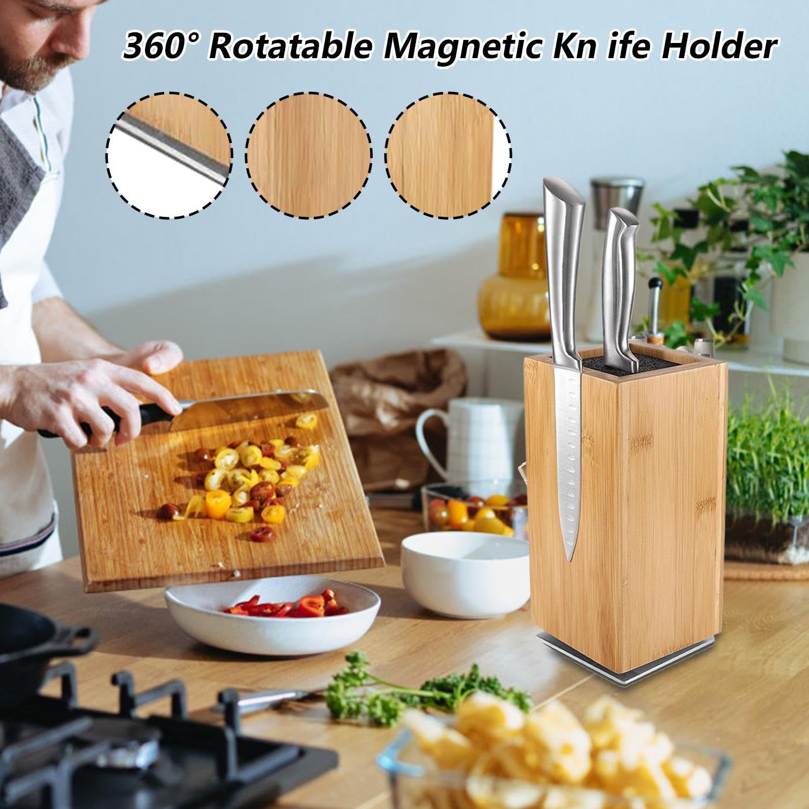 Portacoltelli Magnetico Supporto Magnetico Verticale Rotante In Legno | Portacoltelli In Legno Per La Casa Per Casa, Chef, Cuochi, Appassionati di Cucina, Ristorante, Food Truck, Caffè, Bar, Club,