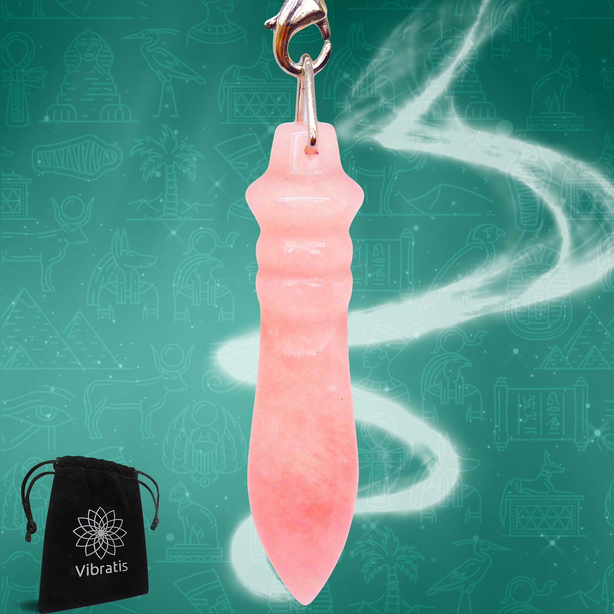 Imagen de catálogo asociada a Péndulo Egipcio de Radiestesia THOT de Cuarzo Rosa | Péndulo de Adivinación Magnetizador de Cua