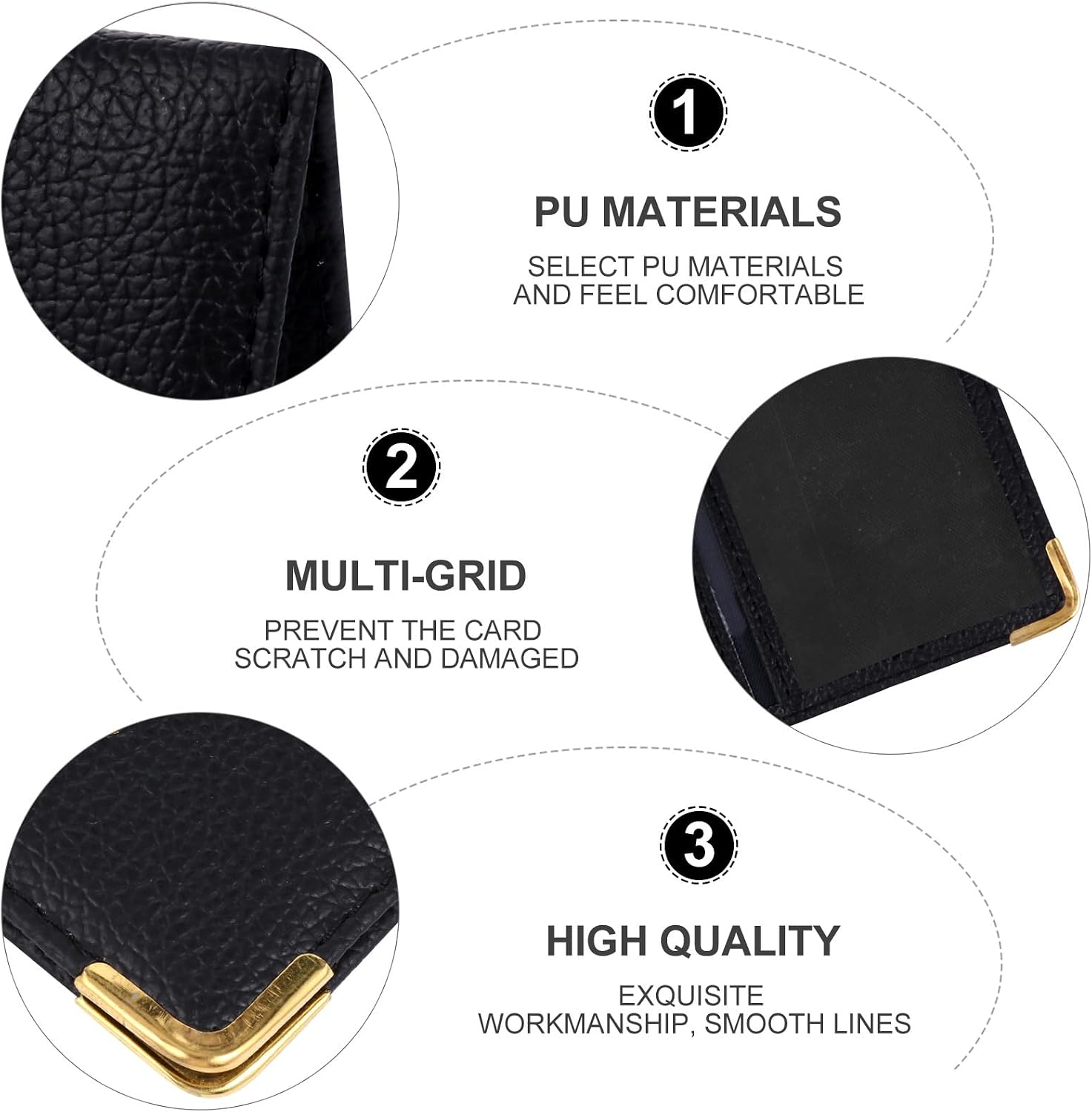 Pu Leather Id Card Holder Protective Sleeve, Credit Card Pack Wallet for Travel, Black Document Cover for Women