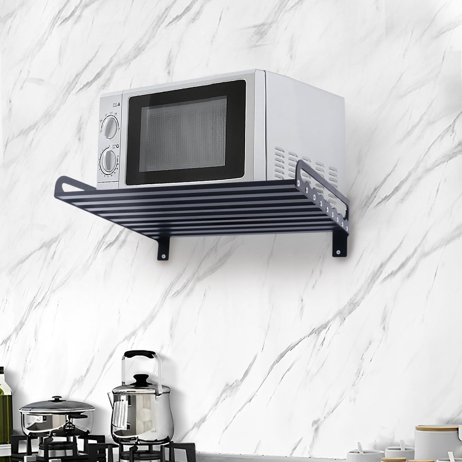 Supporto A Muro Per Microonde QIKEGooods - In Alluminio, Dimensioni 50x39.5 Cm, Montaggio Facile, Salvaspazio