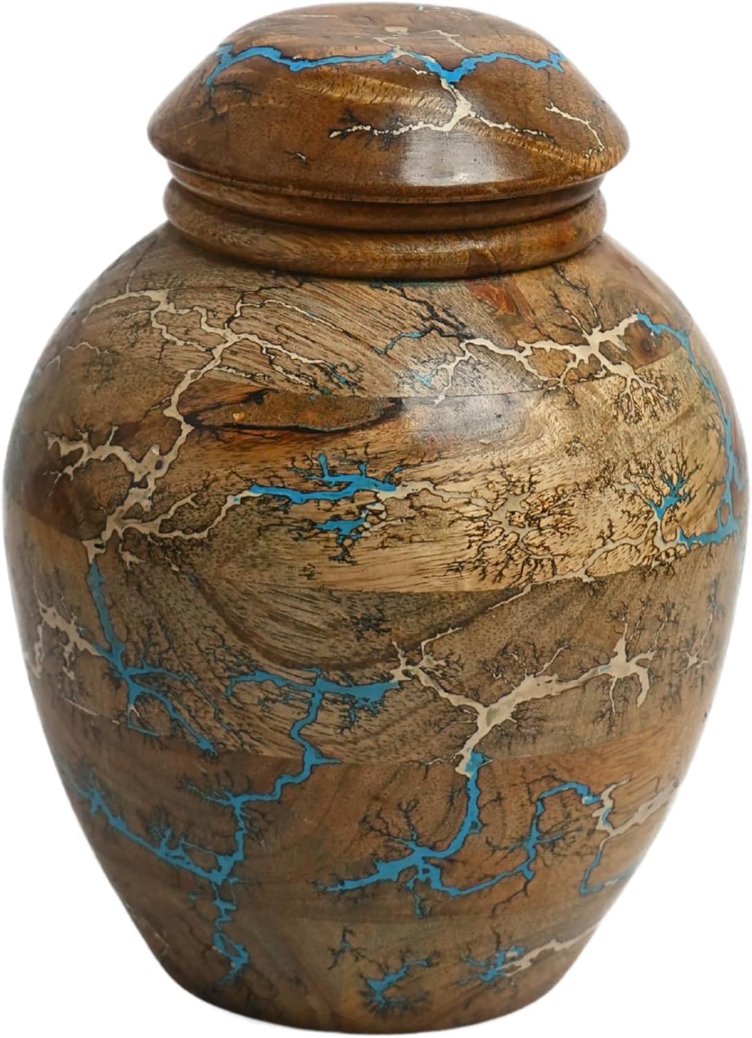 Plant Urn for Adult Human Ashes Cremation Wooden Urn Suitable for Adult Men and Women - Decorative Funeral Urn planter with ceremic pot (Bluish Brown)