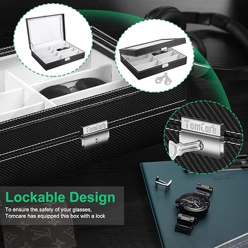 Miniatura 4 de TomCare Organizador de gafas de sol para gafas de sol caja de almacenamiento con 8 ranuras para gafas soporte para gafas organizador de reloj gafas