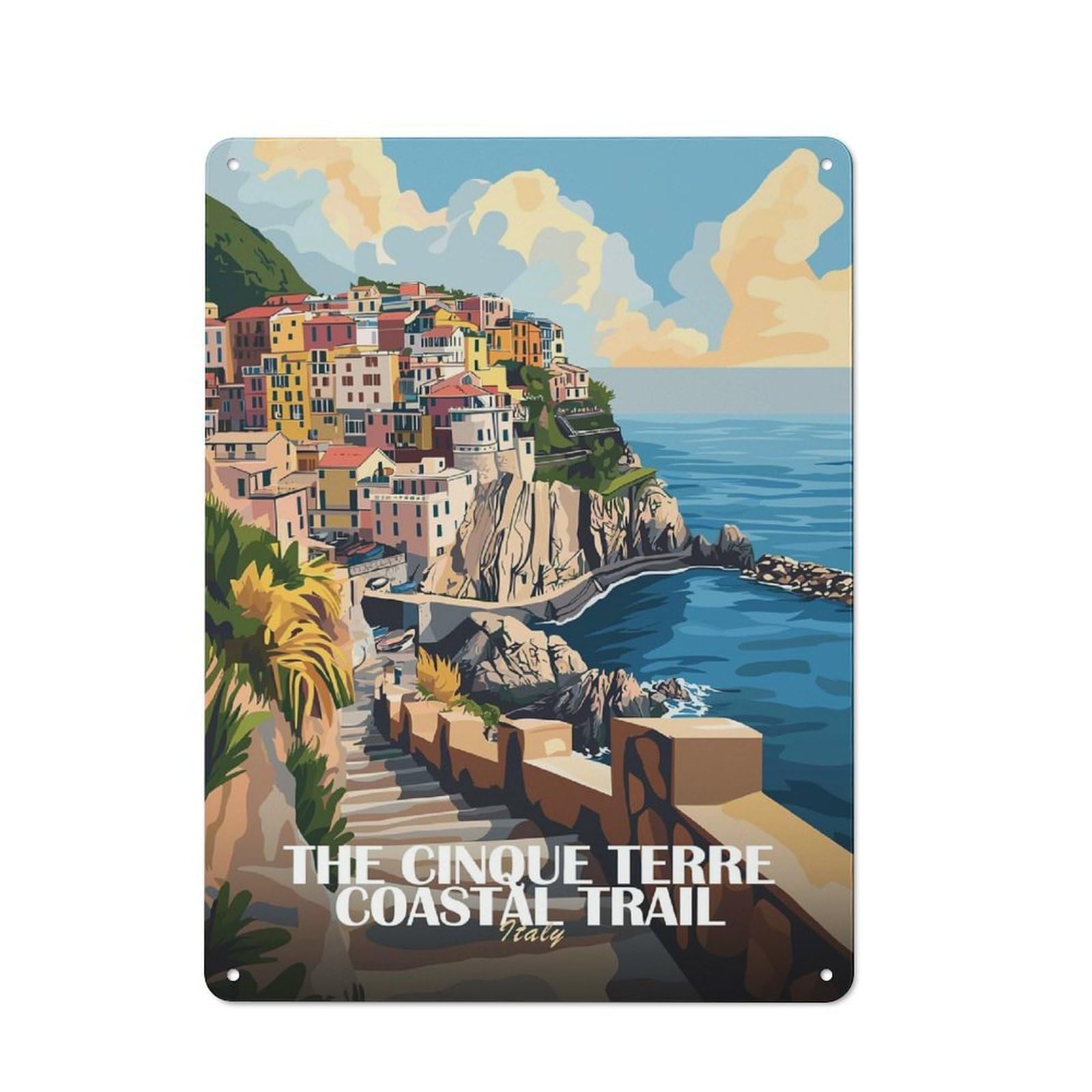 Junmoney Style-11 Vintage Cinque Terre Coastal Trail Italy Artwork Garden Room Metal Sign 40X30cm, Porch Wall Decor For Conservatory, Home Bar Or Utility Room
